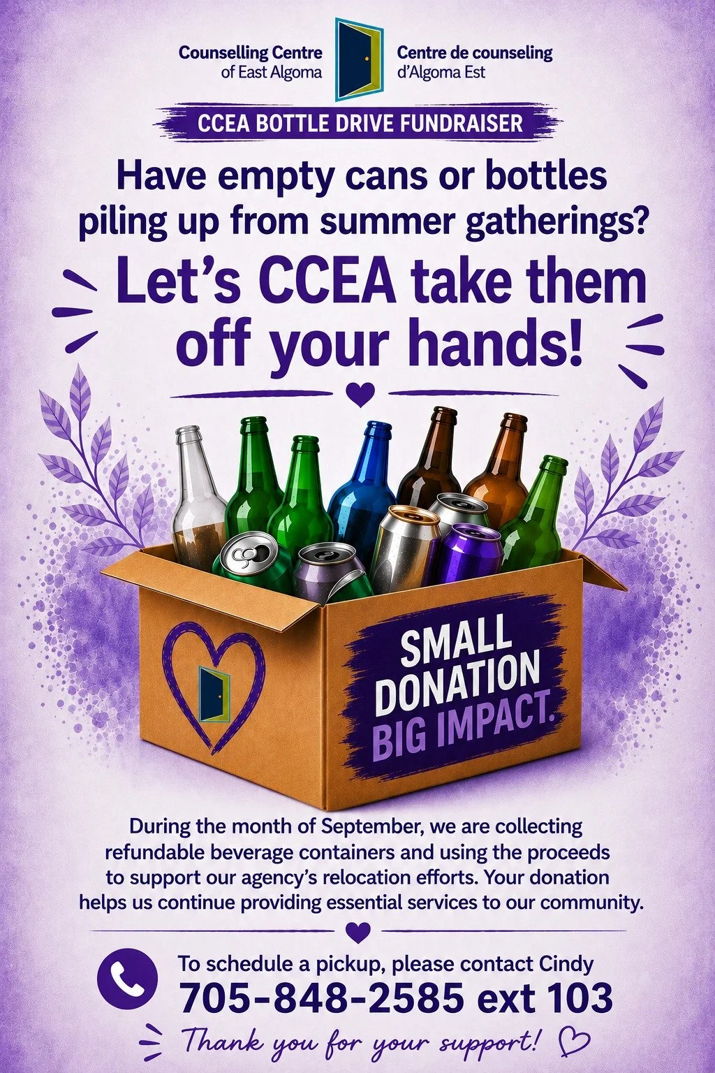 Give us a call to take your empty bottles and cans off your hands!