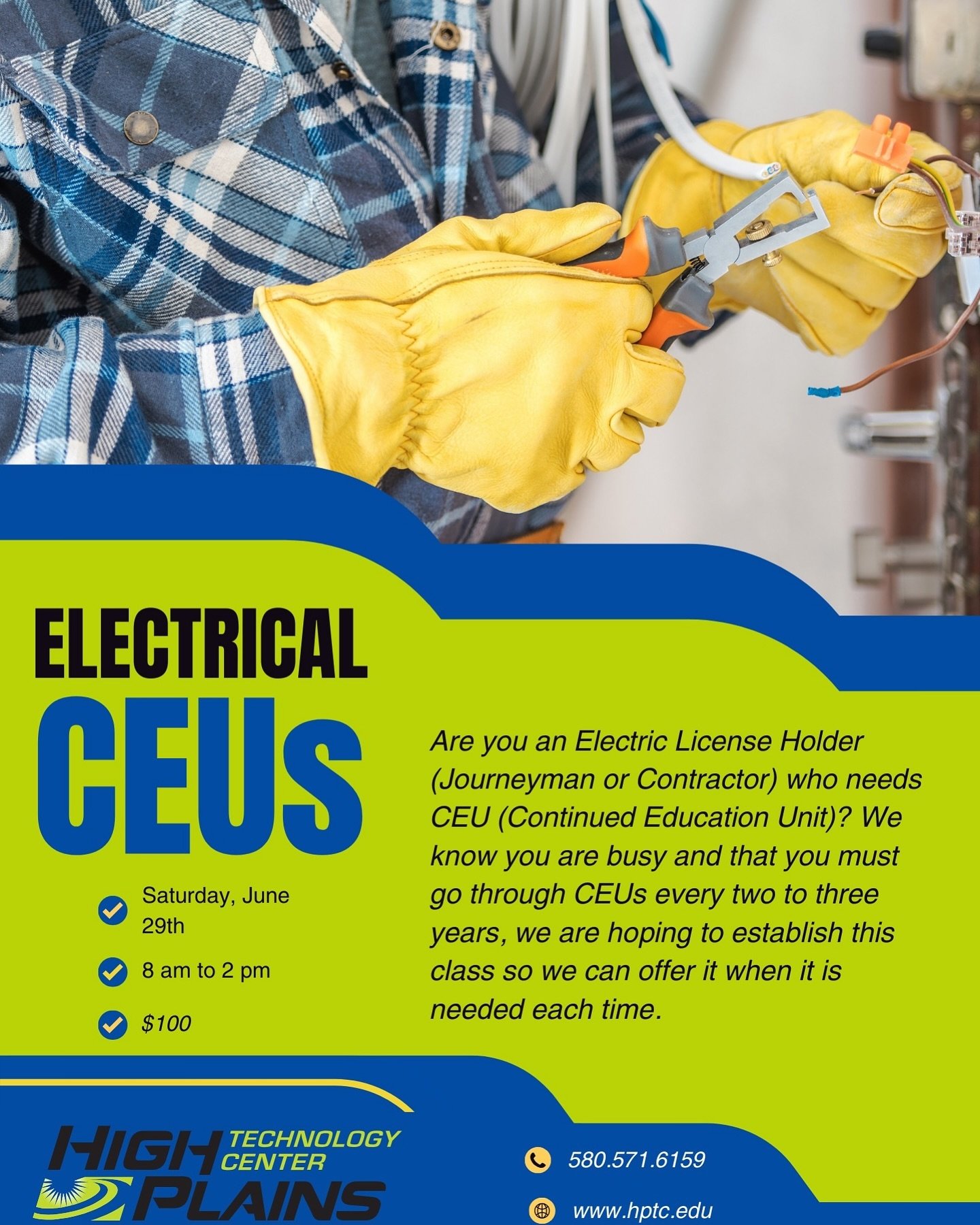 We are excited to offer Electrical CEUs (Continued Education Units) to area Journeyman and Contractors.

Enroll online today at: https://www.hptc.edu/short-term-programs