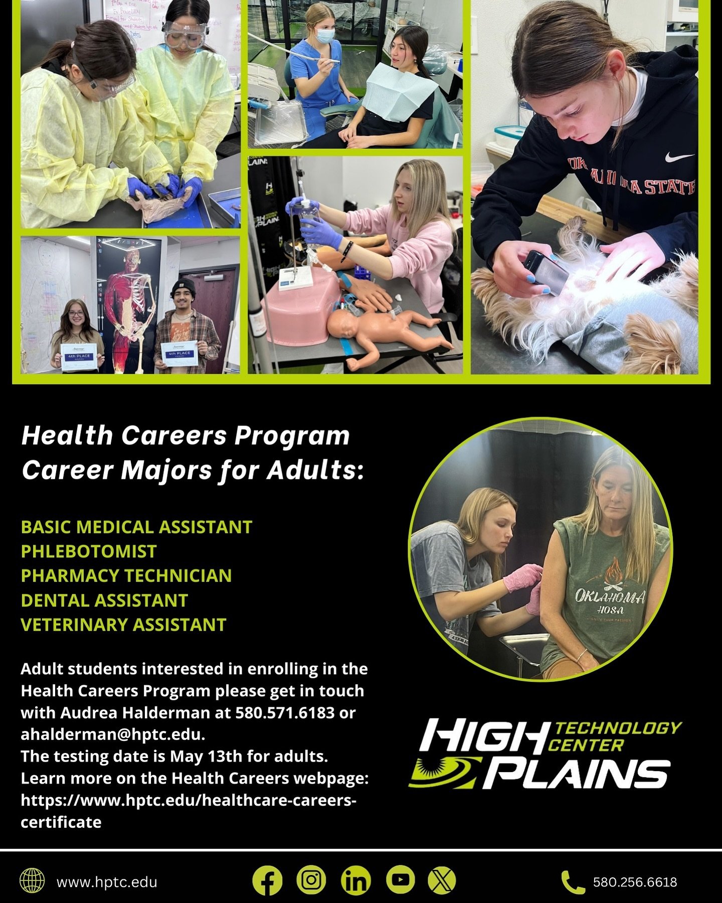 If you have a passion for healthcare and are looking to pursue a career in the medical field, our Health Careers Program is the perfect opportunity for you. 

HPTC provides a range of career majors for adults, such as Basic Medical Assistant, Phlebot