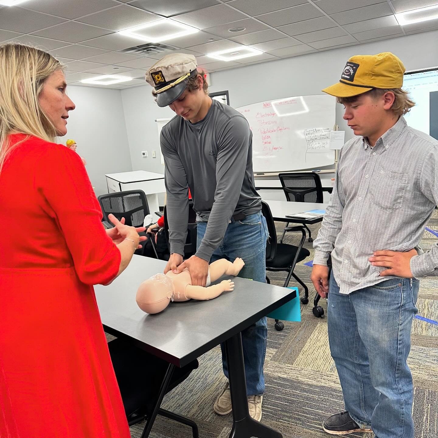 HPTC Diesel students Traden Lauer and Grayson Bridges were visiting friends in the Health Careers program during break time earlier this week and asked if they could learn how to become doctors in ten minutes, so Health Careers Instructor Polly Cotto