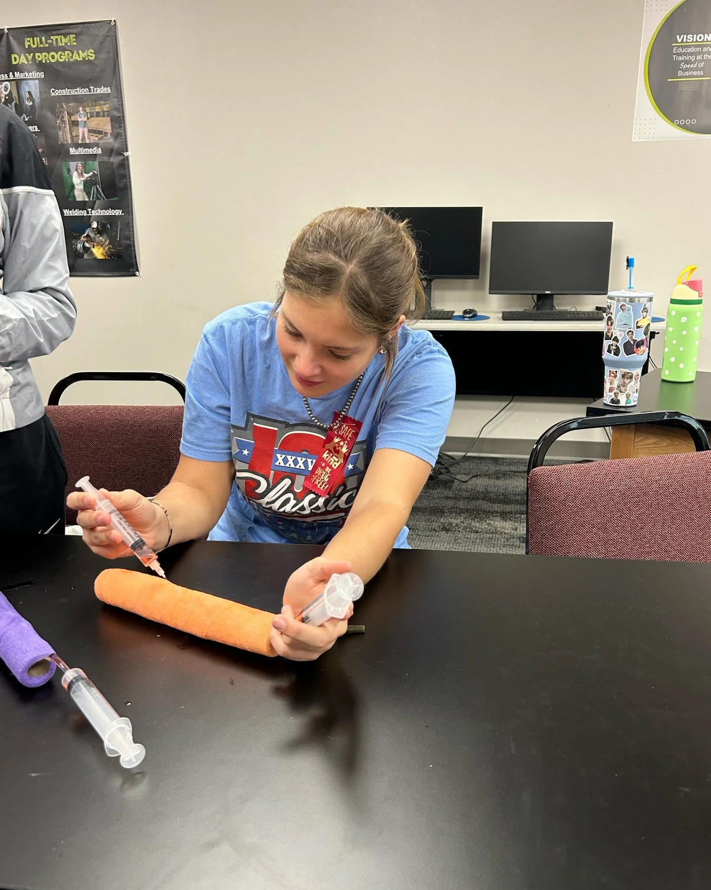 Balko TAP students are expanding their health careers training by learning veterinary assisting skills &mdash; including how to draw blood samples from a vein!