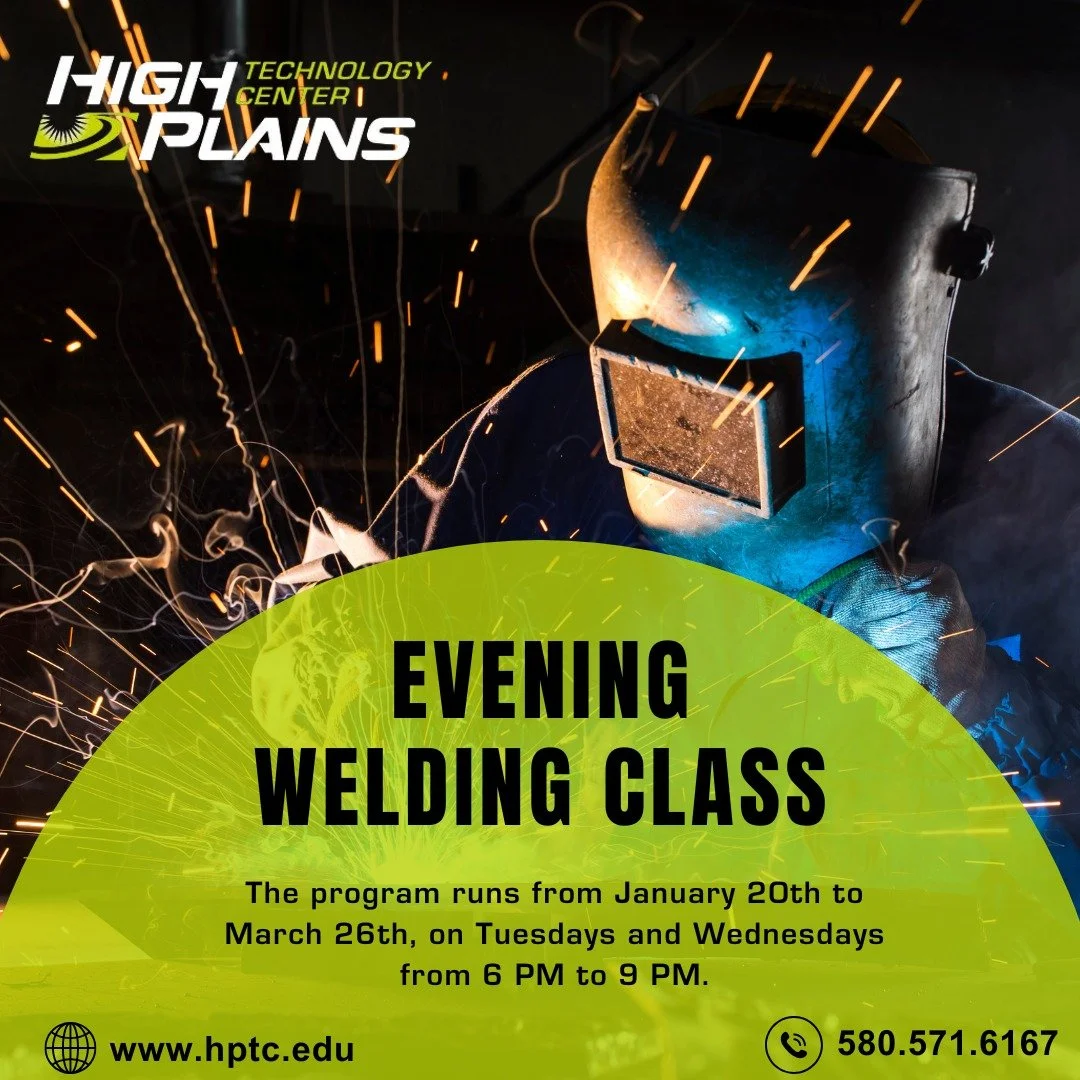 ✨ Ready to spark your welding skills? Our evening welding class begins on January 20th at 5:30 PM! 🔧🔥 Don't wait&mdash;contact Sheila at 580-571-6167 or apply online https://www.careertechweb.org/hptc/  to grab your spot today!