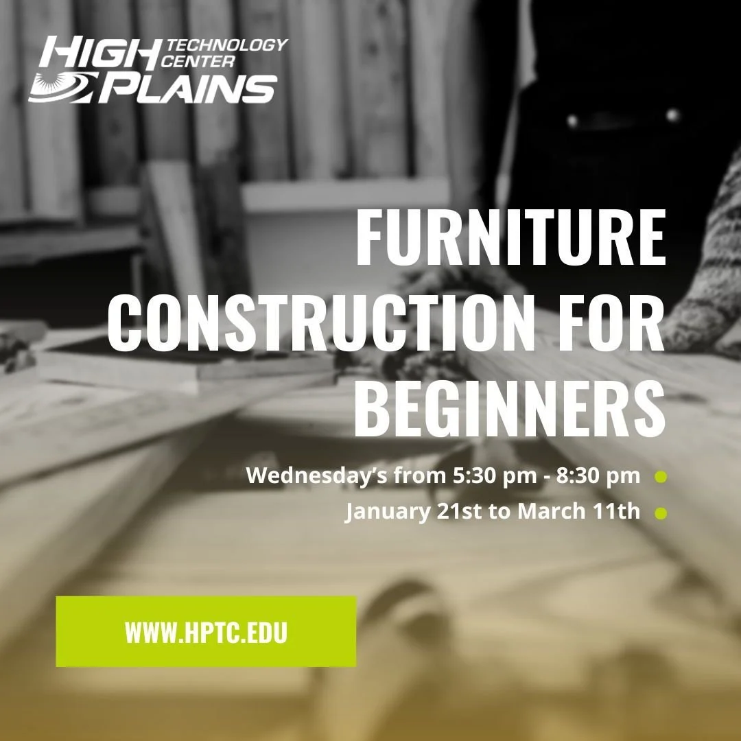 Furniture Construction for Beginners starts January 21 and runs through March 11. Classes meet on Wednesdays from 5:30&ndash;8:30 PM.

✅ Enroll online at hptc.edu
📞 For more information, contact Sheila at 580-571-6167 or sreazin@hptc.edu. 🔨