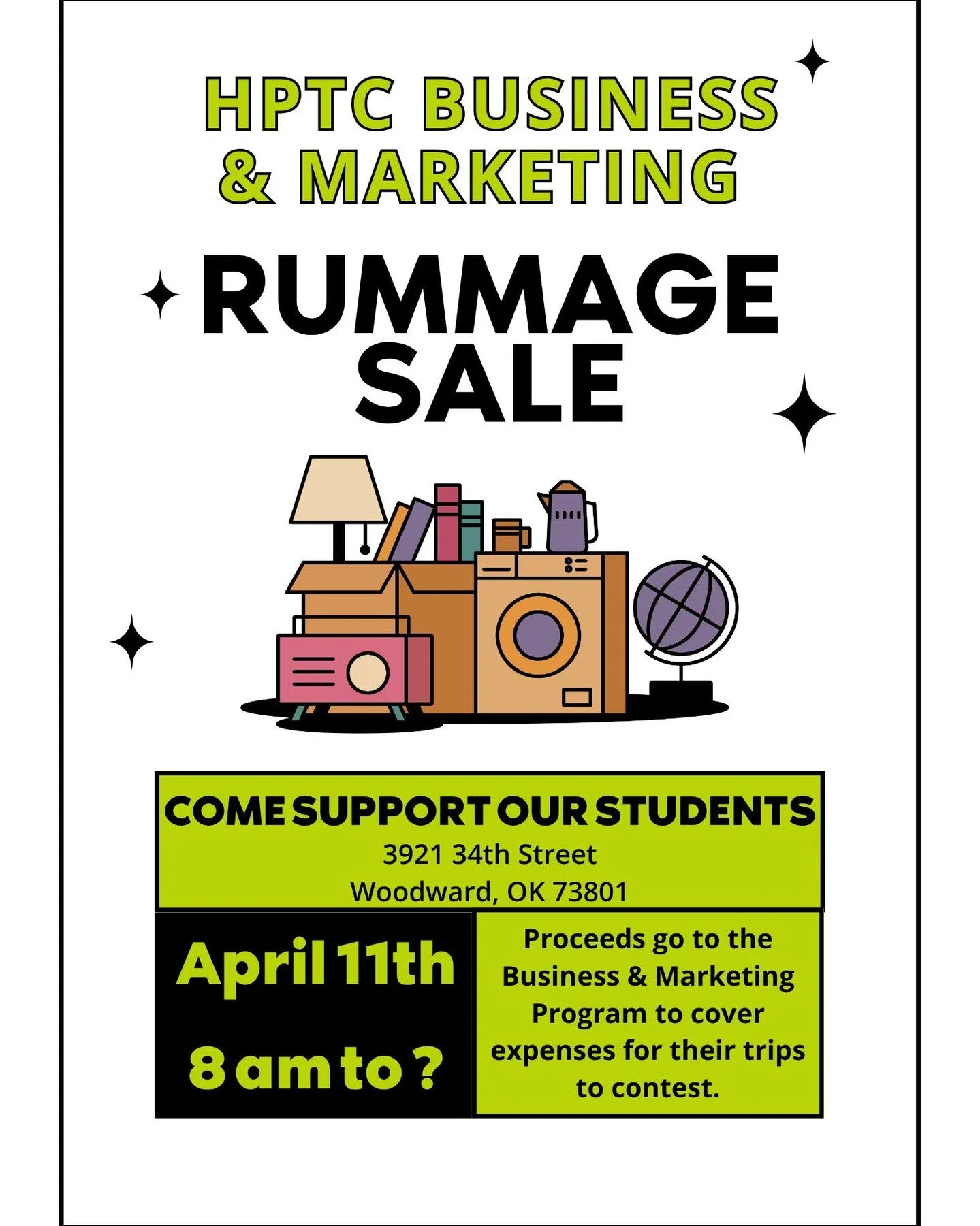 🛍️ Mark your calendars!

Our Business &amp; Marketing students are hosting a rummage sale on April 11th!

Every purchase supports our students as they prepare to attend BPA &amp; DECA Nationals&mdash;giving them the opportunity to compete, grow, and