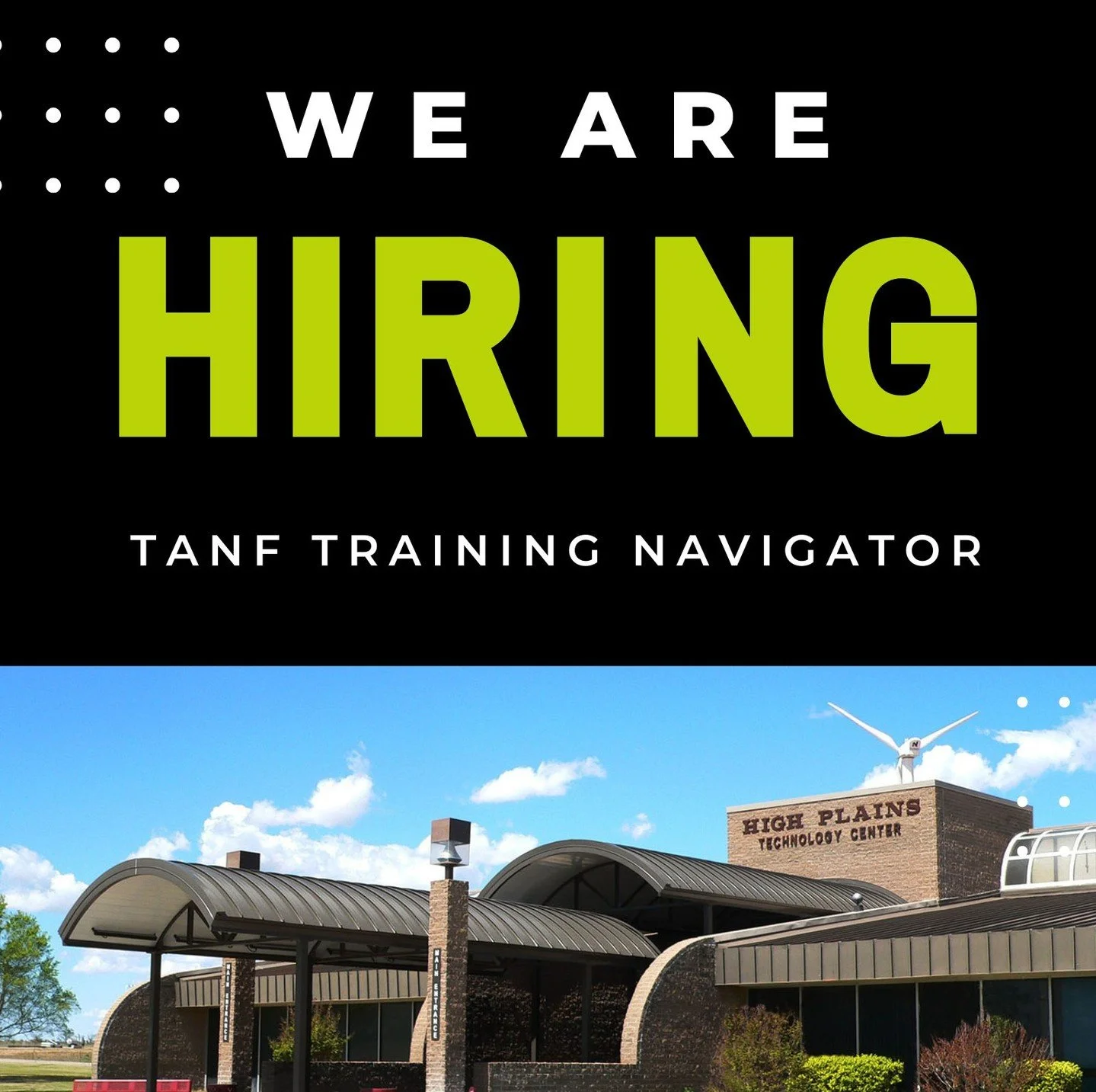 📢 Now Hiring at HPTC!
High Plains Technology Center is seeking a TANF Training Navigator based at our Woodward and/or Beaver campuses.

📝 Apply today: https://www.hptc.edu/employment-opportunities

⏰ Deadline to apply: May 1

Join us in empowering 