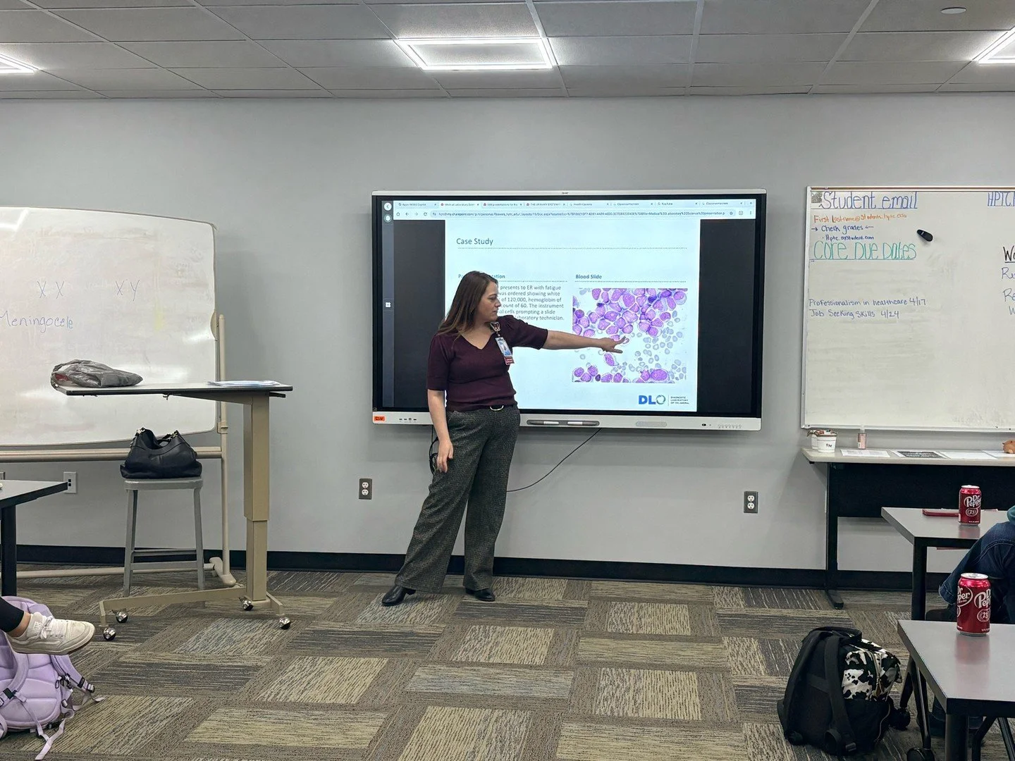 Apryl Moore, MBA, BS MLS, of DLO spoke with Health Careers students today about pursuing a career in medical laboratory science.