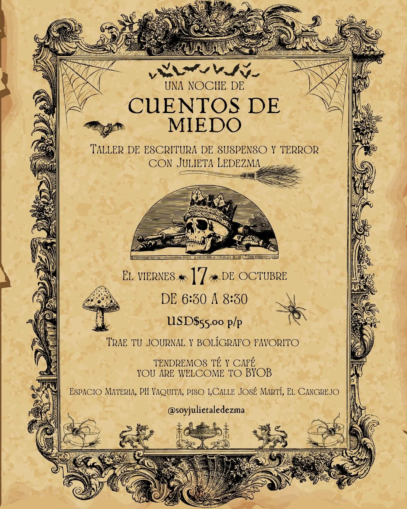 Se viene algo divertido, un taller para jugar con el arte del miedo y el suspenso. Un poquito de teor&iacute;a, buena lectura y mucha escritura.

Quieres m&aacute;s informaci&oacute;n? Escr&iacute;beme un DM 🖤