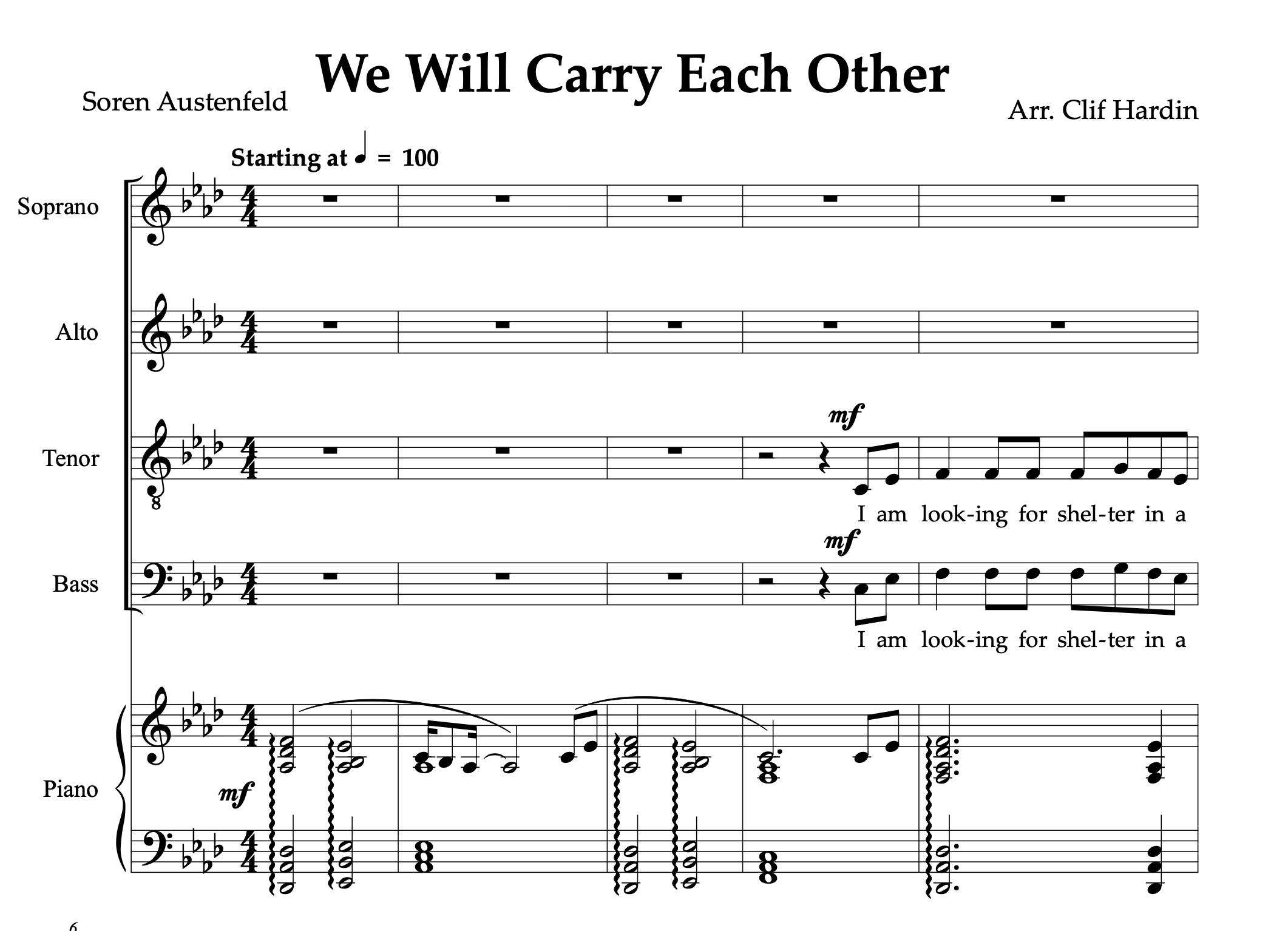 SATB - We Will Carry Each Other (arr. Clif Hardin) - 25+ singers