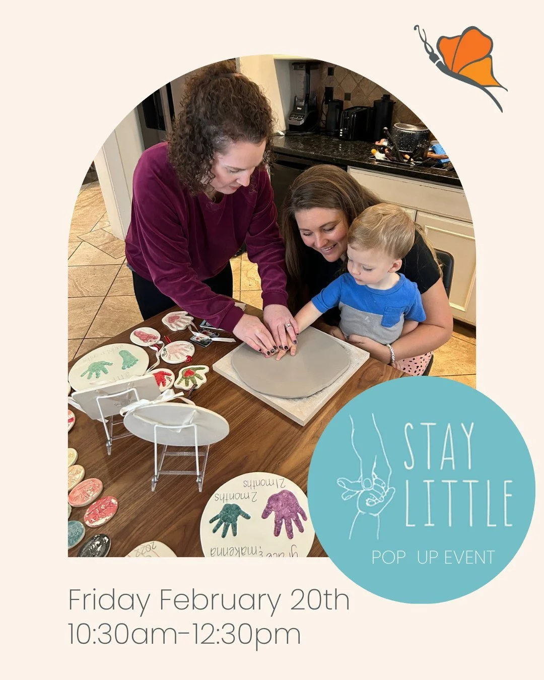 👣 We are hosting a pop-up with ceramic studio @staylittlepdx  on Friday, February 20th, from 10:30am-12:30pm!

Stay Little helps you craft beautiful handprint or footprint keepsakes. Items created at our event will be ready in time for gifting on Mo