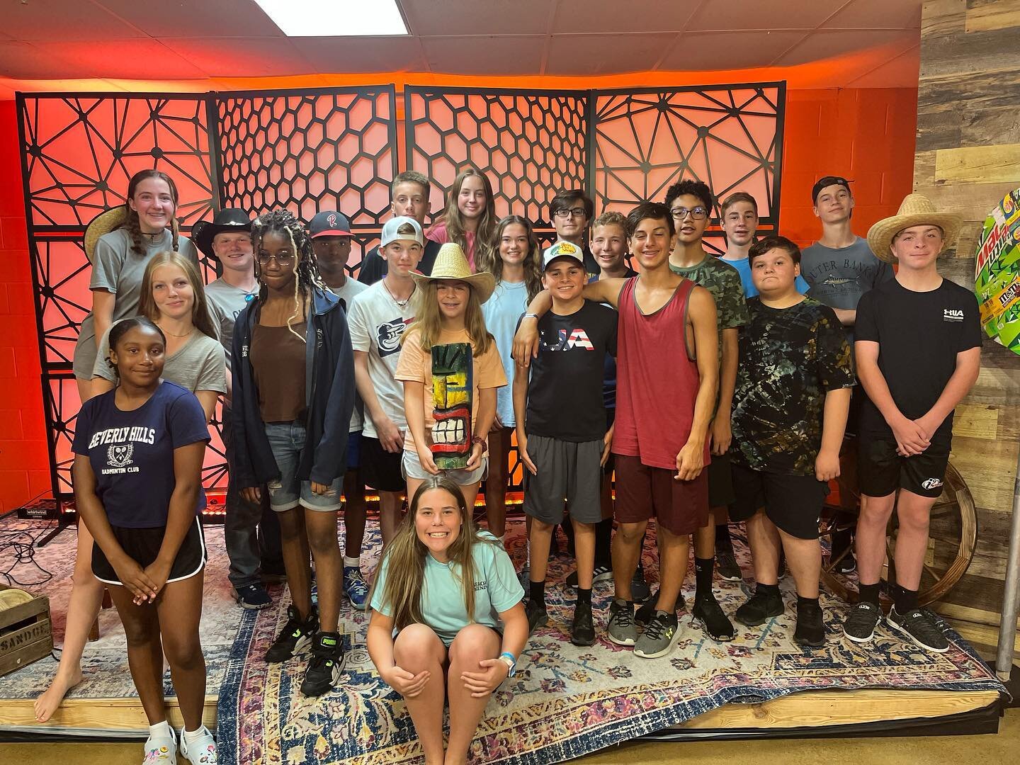 It was sad saying goodbye to our 8th graders last Friday night at our last rodeo! They wanted one more pic with tiki George because this crew went 2-0 at vjam!