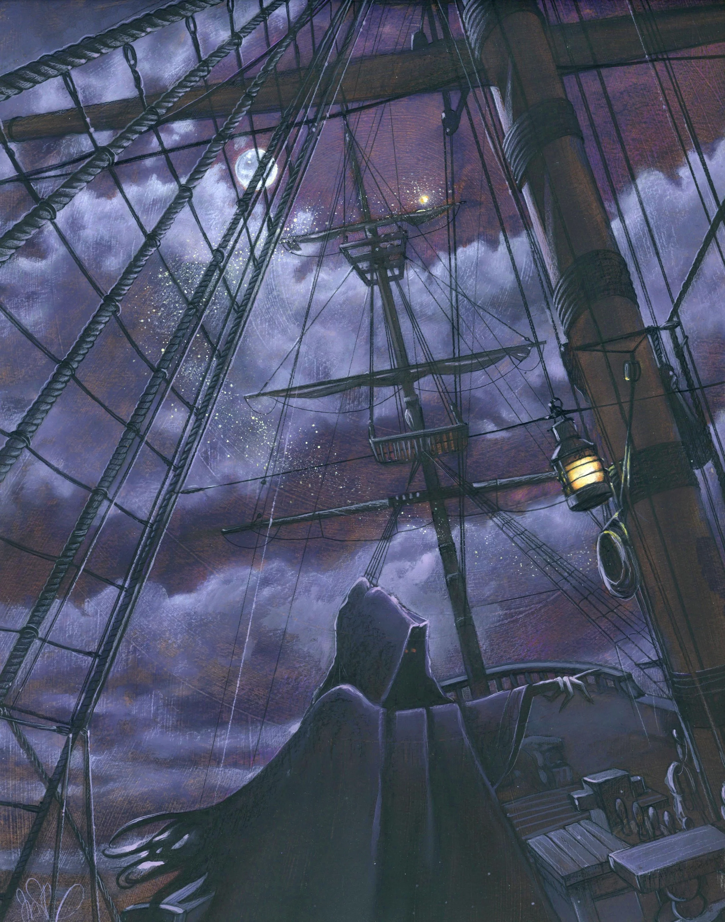Asleep in the Sails - Oil and Color Pencil 