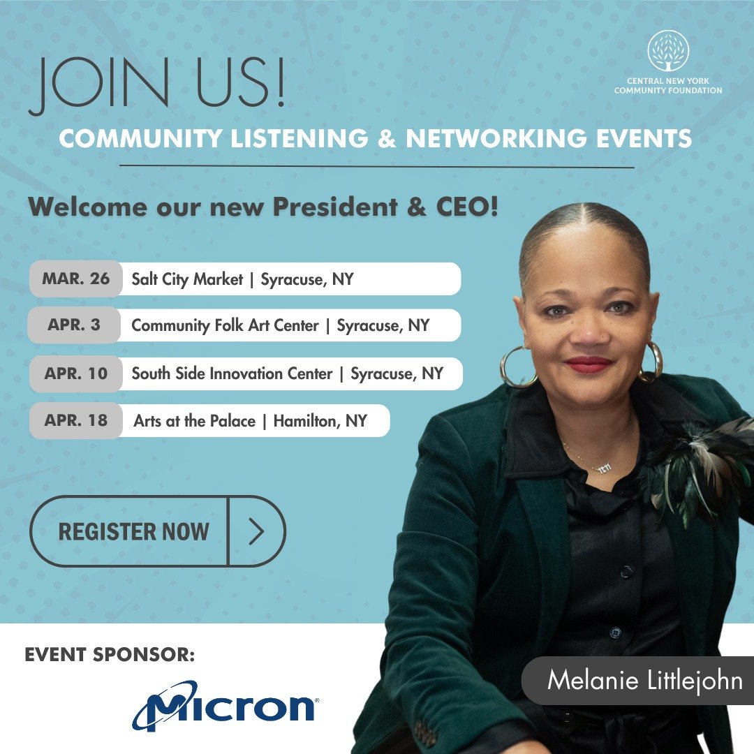 📣&quot;COMMUNITY LISTENING &amp; NETWORKING EVENT&quot;📣
Thursday, April 18th at 4:30pm --- Don't miss this opportunity!

The Central New York Community Foundation&rsquo;s new President &amp; CEO, Melanie Littlejohn, is coming to Hamilton and wants