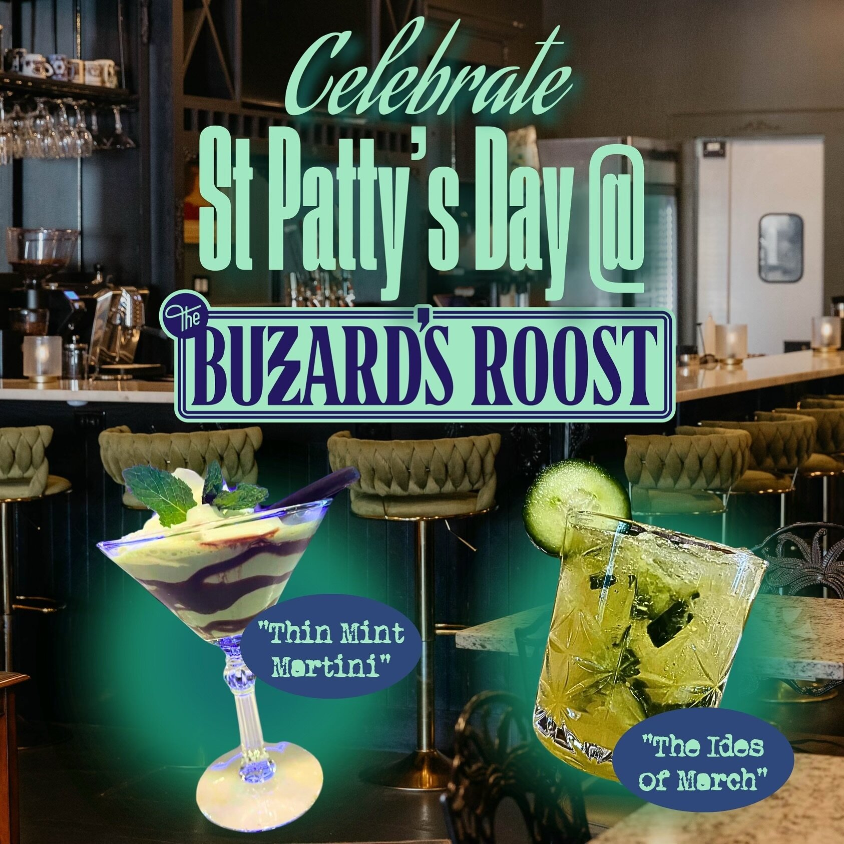 Happy St. Paddy&rsquo;s Day! Celebrate by coming by to have one of our green drink specials (so you don&rsquo;t get pinched, obviously!) at #thebuzzardsroostms