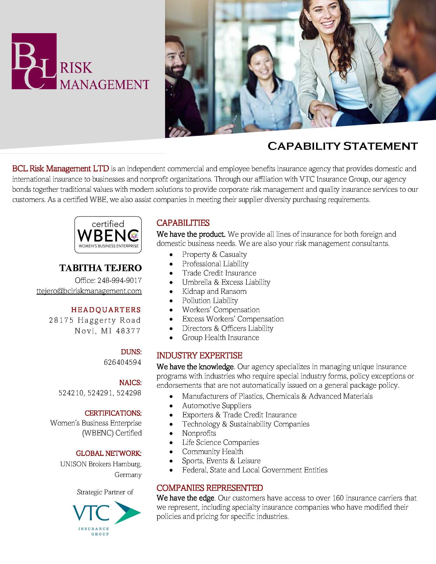 Certified WBE Risk Management