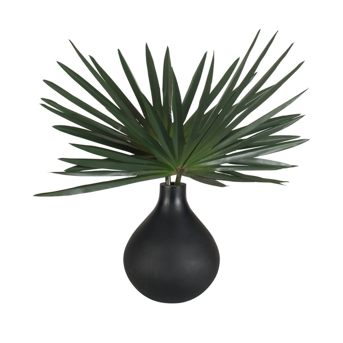 Artificial fan palm tabletop arrangement combining sculptural form and natural texture