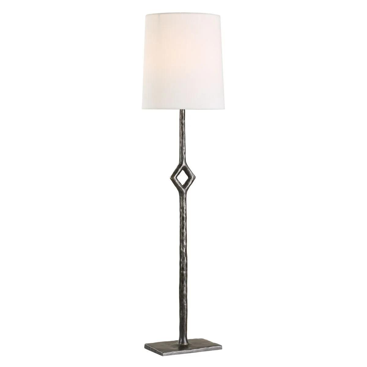 Side view of Puncture buffet lamp showing unique diamond cutout and textured cast iron base