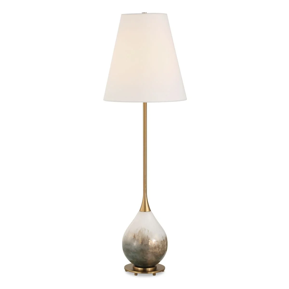 Smoked bronze Cardoni buffet lamp with tapered white linen hardback shade