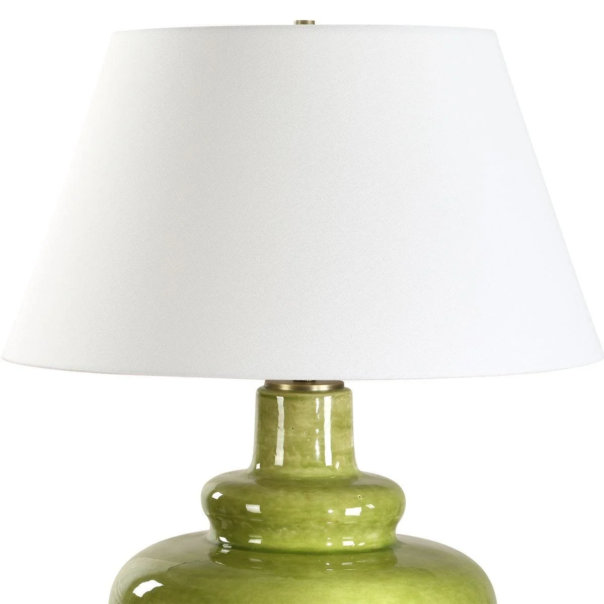 White tapered linen hardback shade on Penny porcelain table lamp with crisp finish
