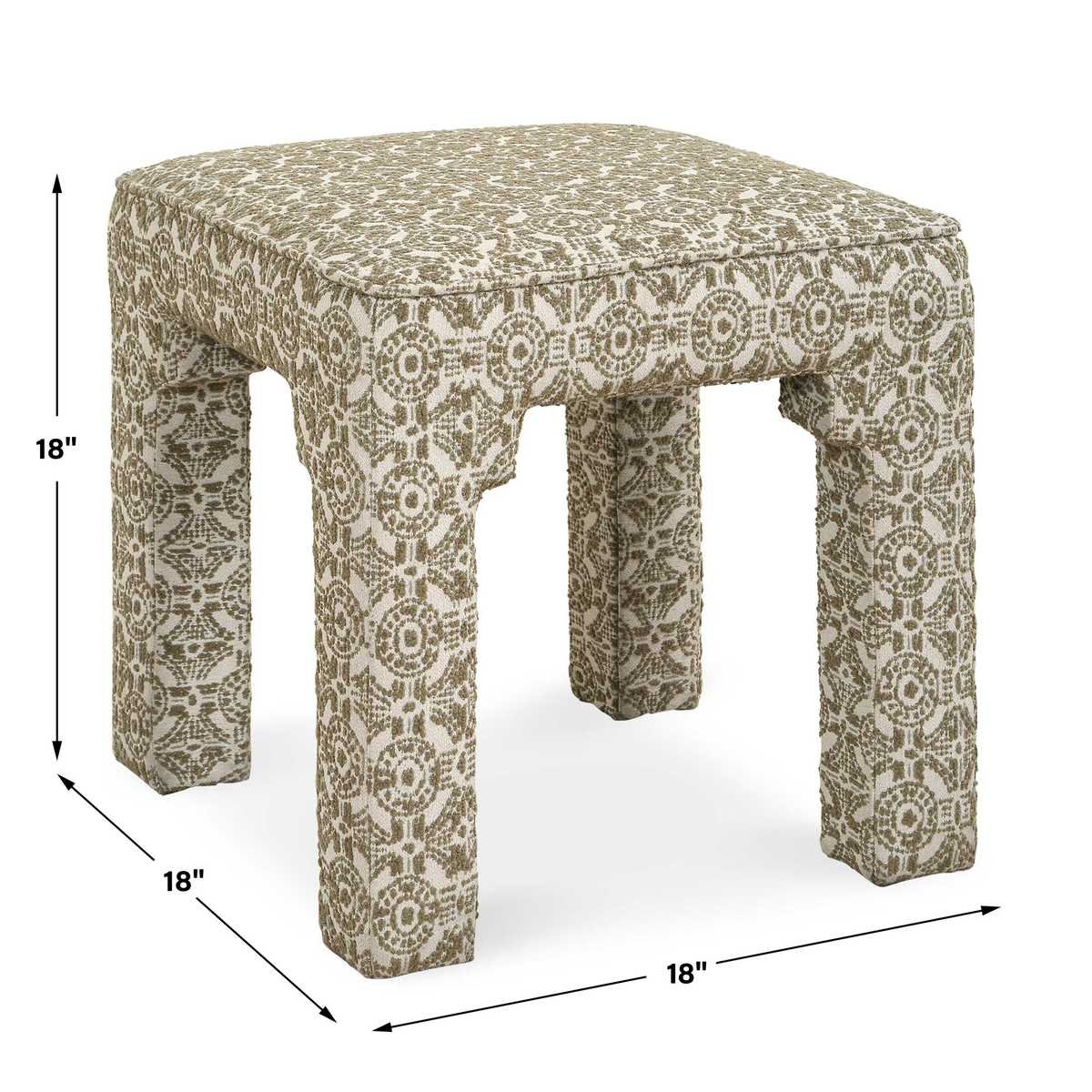 Satoria small bench showing upholstered seat and elegant design details