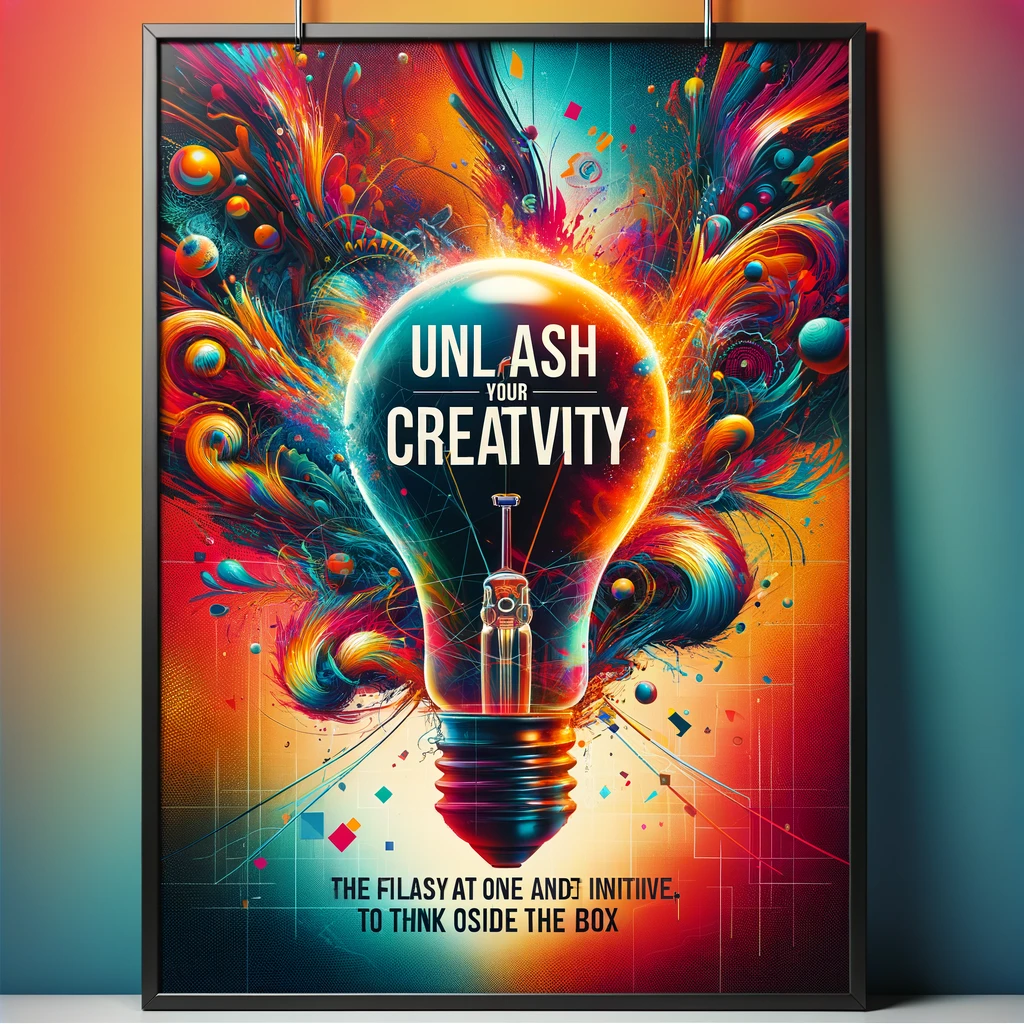 DALL·E 2024-02-25 22.23.58 - A vibrant and eye-catching poster design that promotes creativity and innovation. The poster features a central image of a lightbulb intertwined with .jpg