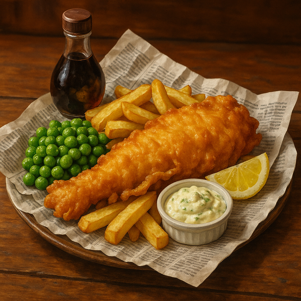 ほぼテク7月9日 【見た瞬間に食べたくなる!】ChatGPTで描く“イギリスの伝統料理”フィッシュアンドチップスの魅力