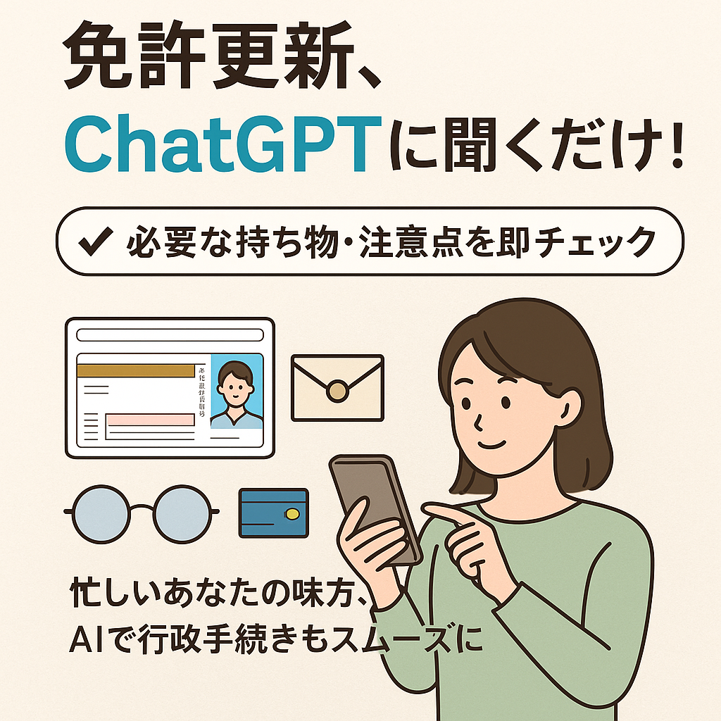 ほぼテク10月21日 【最新版】ChatGPTで「免許更新の準備と注意点」を一発で確認!忙しいあなたを助けるAI活用術