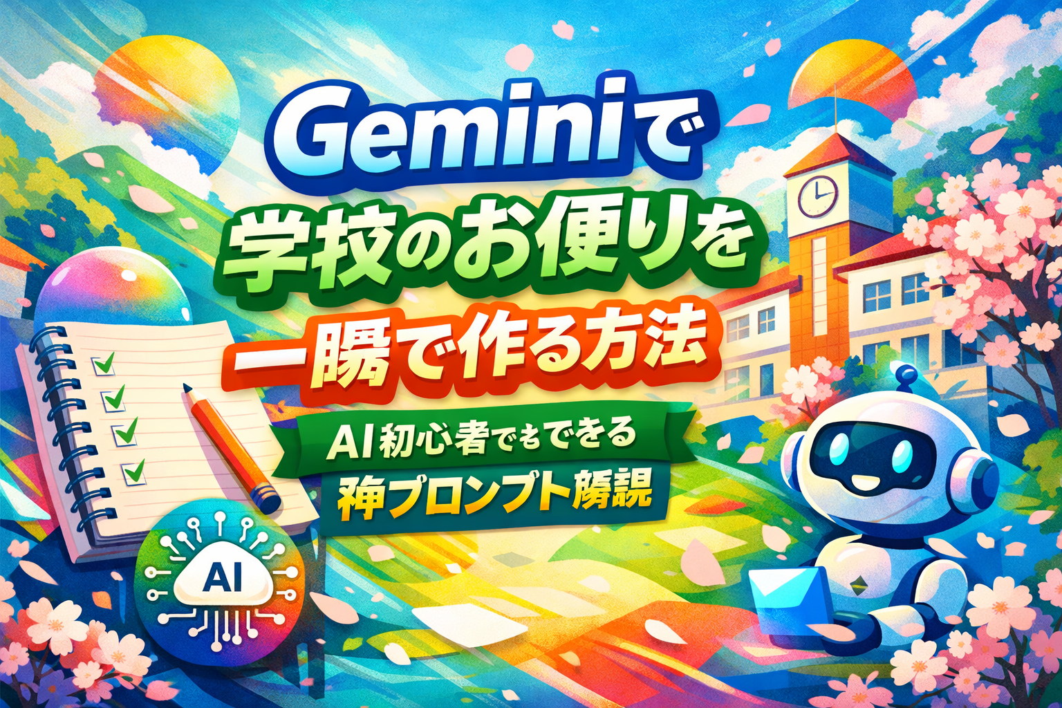 ほぼテク3月10日 【AI初心者でもできる】Geminiで「学校のお便り」を一瞬で作る方法。忙しい先生・保護者にも役立つ神プロンプトを徹底解説！