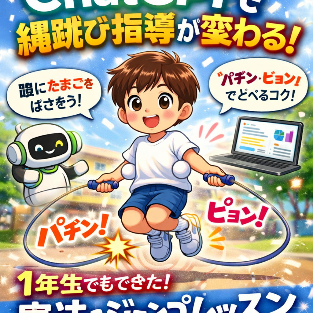 ほぼテク2月14日 ChatGPTで子ども向け縄跳び指導がここまで変わる。小学1年生でも「パチン・ピョン」で前跳びができる魔法のプロンプト活用術