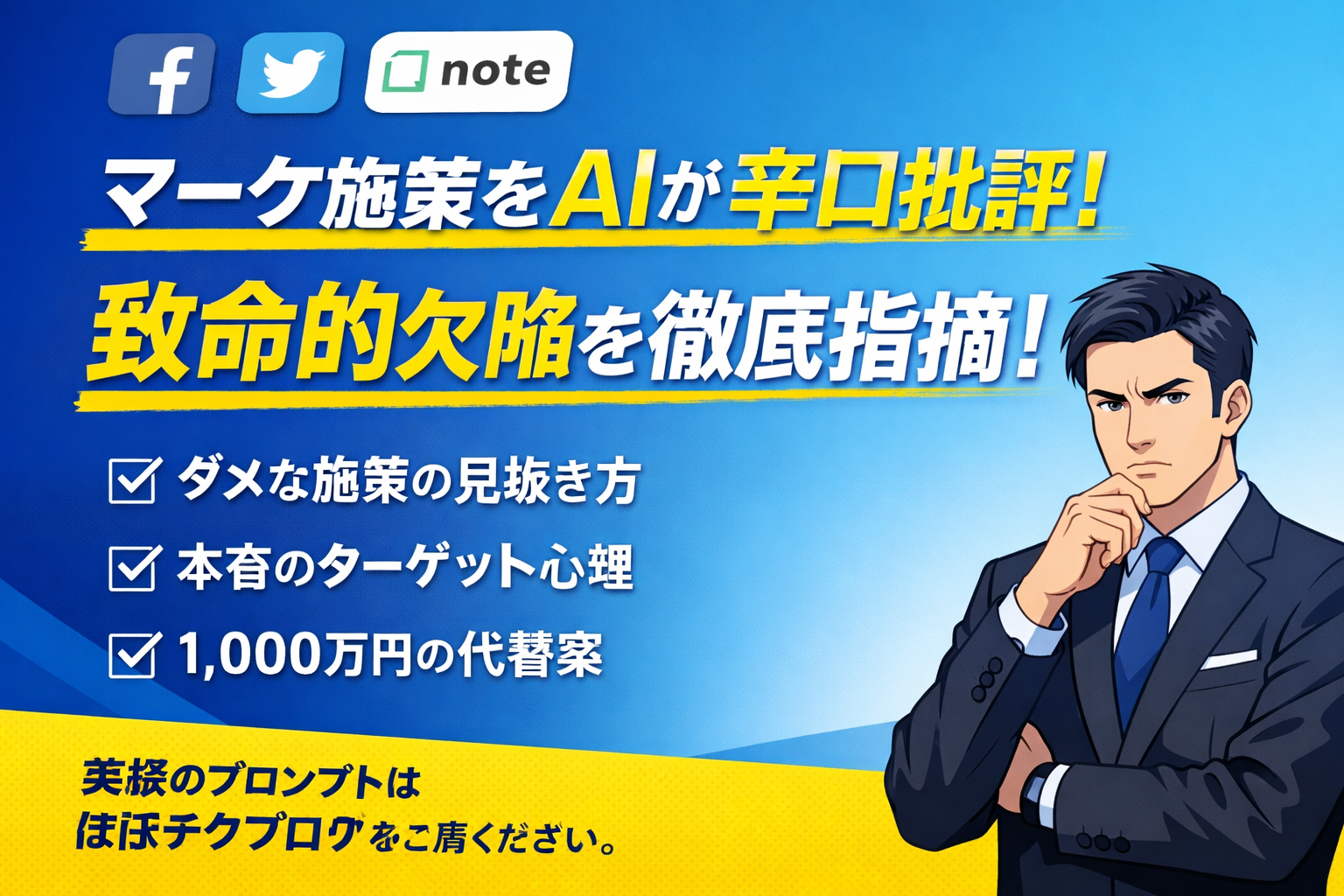 ほぼテク3月23日　【保存版】ChatGPTで“甘い企画”を一刀両断する方法。マーケティング施策の壁打ち精度を一気に高める実践プロンプト解説
