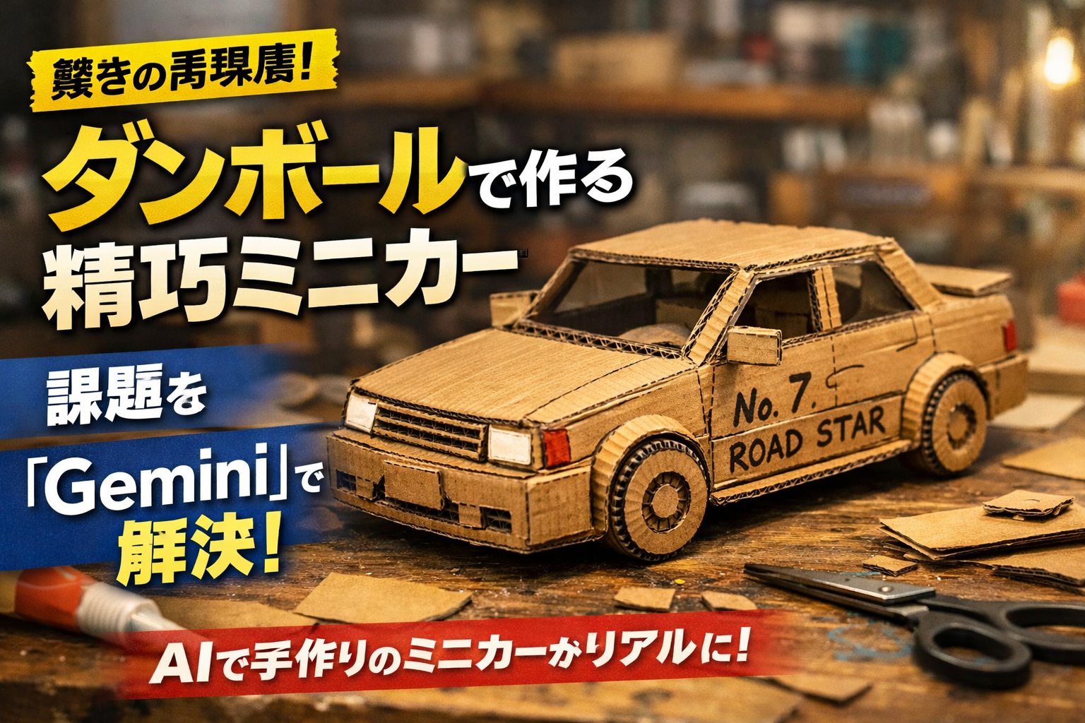 ほぼテク3月24日　【Geminiでここまで描ける】ダンボール製ミニカーの超リアル画像を生み出す発想術。初心者でも分かる画像生成プロンプト活用法