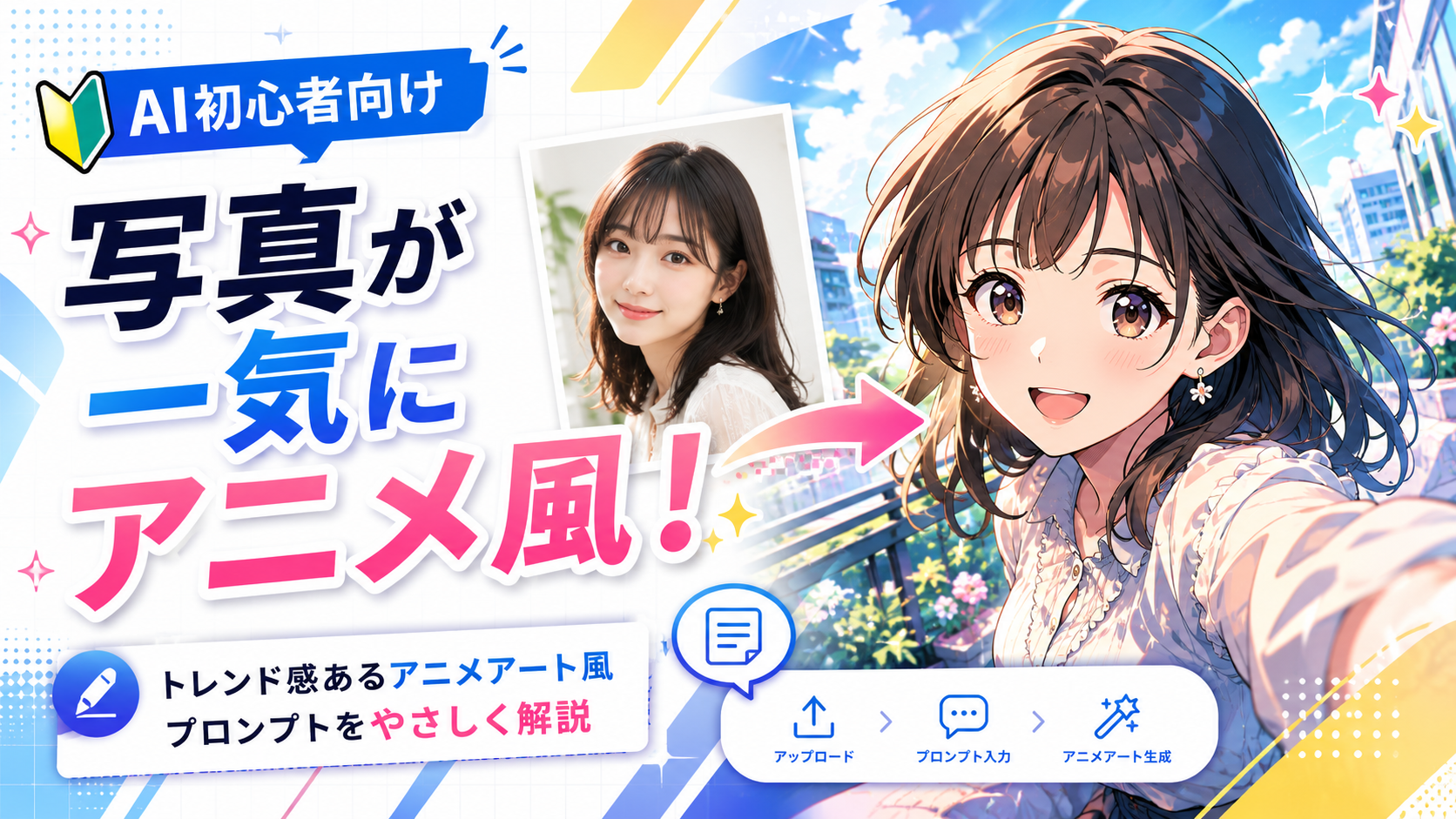 ほぼテク5月15日 写真が一気にアニメ風に！AI初心者でも使える「トレンド感あるアニメアート風プロンプト」解説