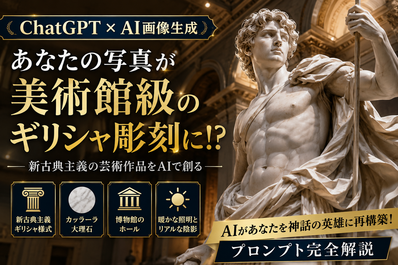 ほぼテク5月28日 【ChatGPT×画像生成】あなたの写真が“美術館級のギリシャ彫刻”に変わる。AIが生み出す新時代の芸術体験とは？