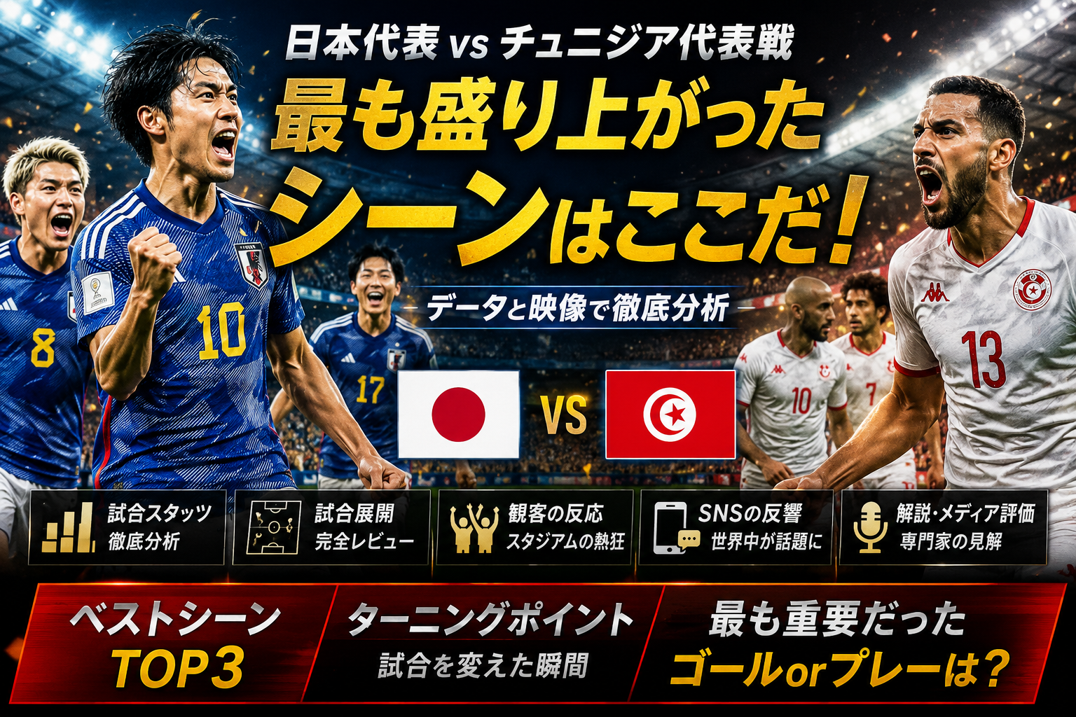 ほぼテク6月22日 ChatGPTでサッカー戦術分析を自動化する方法。 &nbsp;日本代表対チュニジア代表戦のベストシーンを深掘りするプロンプト活用術