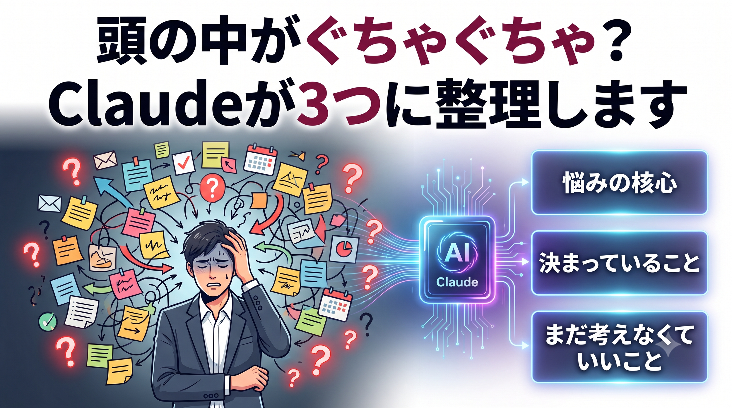 ほぼテク7月16日 Claudeで頭の中を整理するプロンプト｜悩み・決定事項・後回しを3分類する方法
