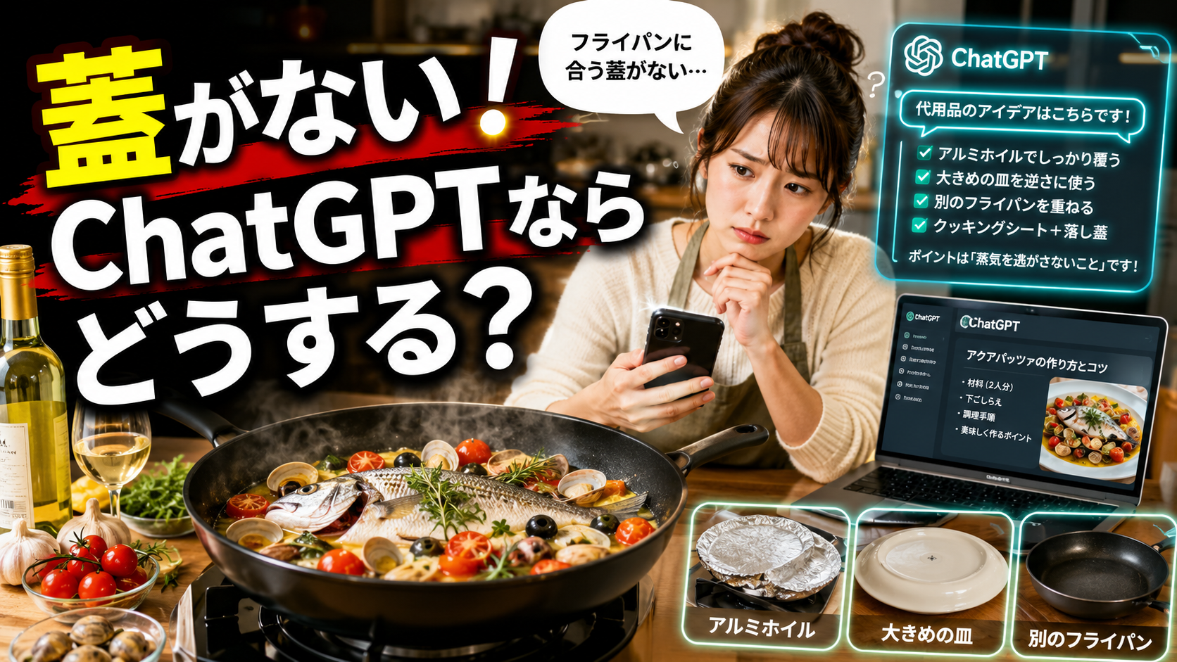 ほぼテク8月15日 ChatGPTに「アクアパッツァの蓋は必要？」と聞いてみる