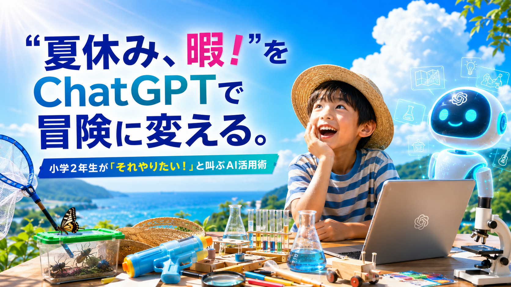 ほぼテク8月20日【ChatGPT活用】「夏休み暇！」をワクワクに変える！小学2年生の遊び・体験アイデアをAIに考えてもらうプロンプト