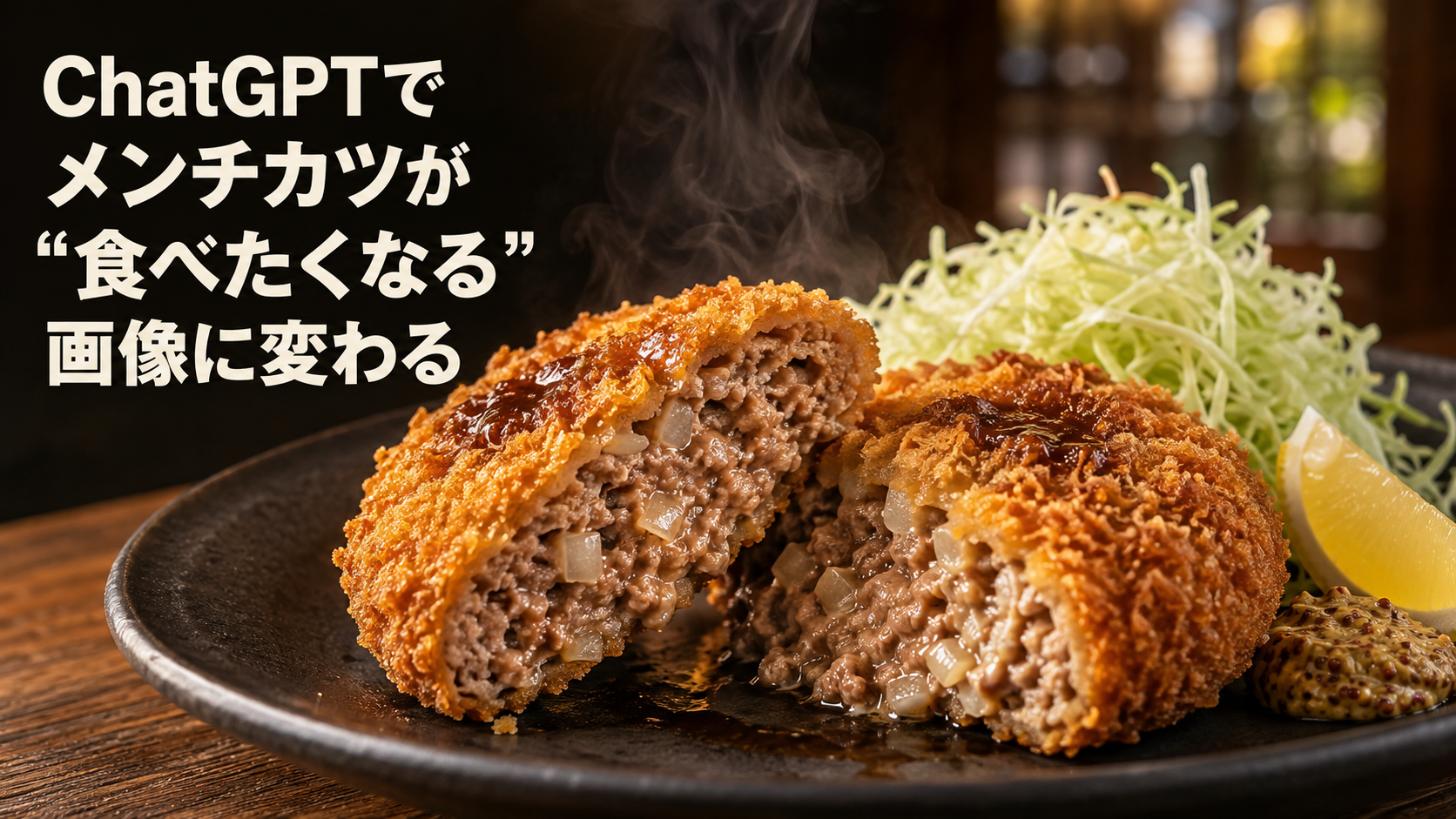 ほぼテク8月23日ChatGPTで「絶品メンチカツ」の高品質料理写真を作るプロンプト解説