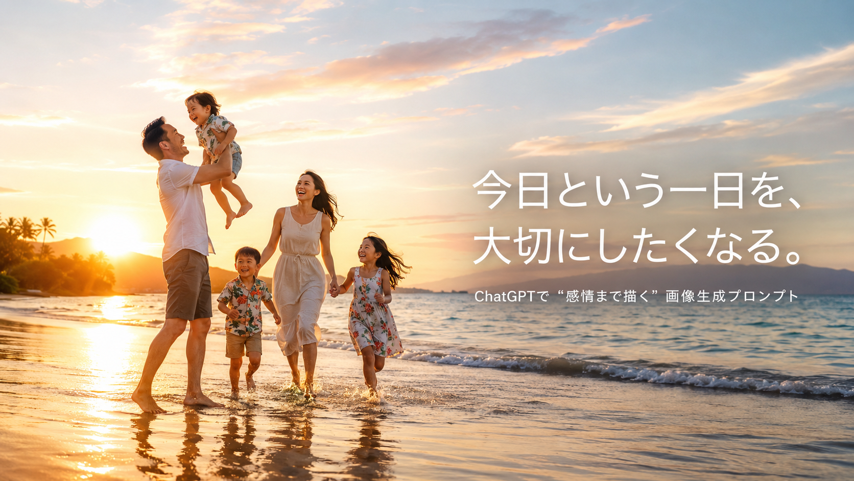 ほぼテク8月28日【ChatGPT画像生成】家族との時間が宝物に見える。ハワイの感動的なサンセット画像を作るプロンプトを徹底解説