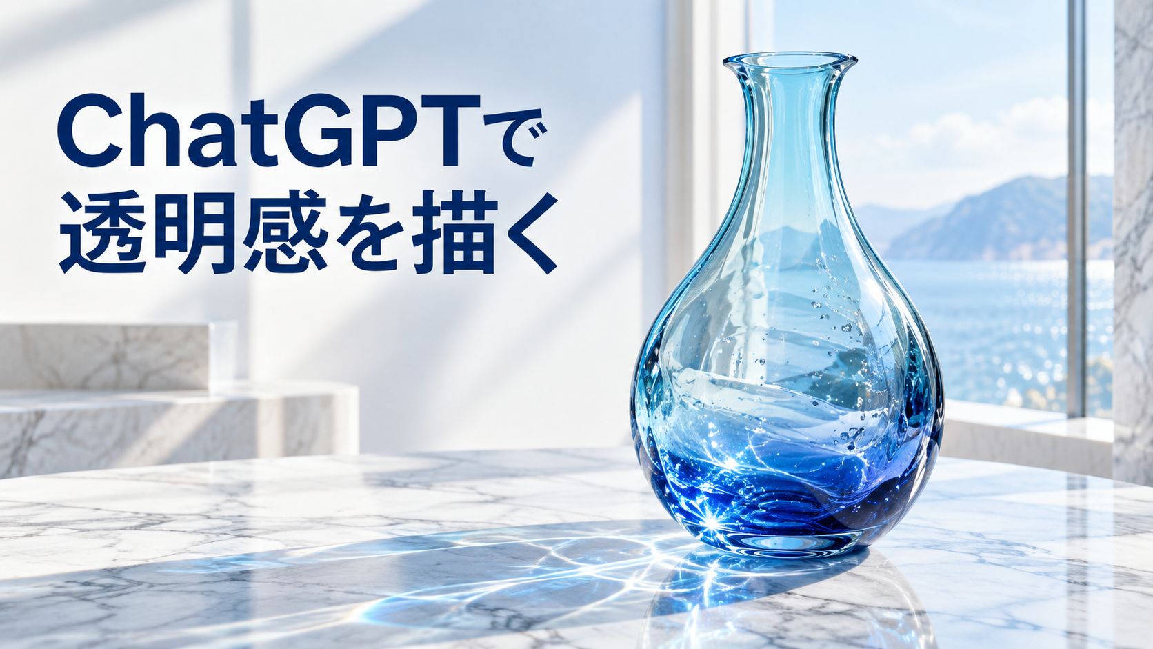 ほぼテク9月5日ChatGPTで青いガラス花瓶を美しく生成するには？透明感と高級感を引き出す画像生成プロンプト解説