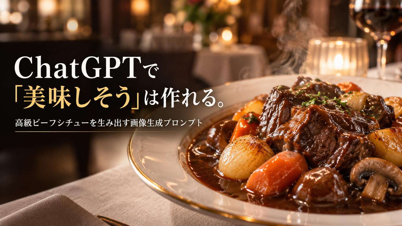 ほぼテク9月12日ChatGPTで高級洋食店のビーフシチューを画像生成！シズル感を引き出すプロンプトを徹底解説