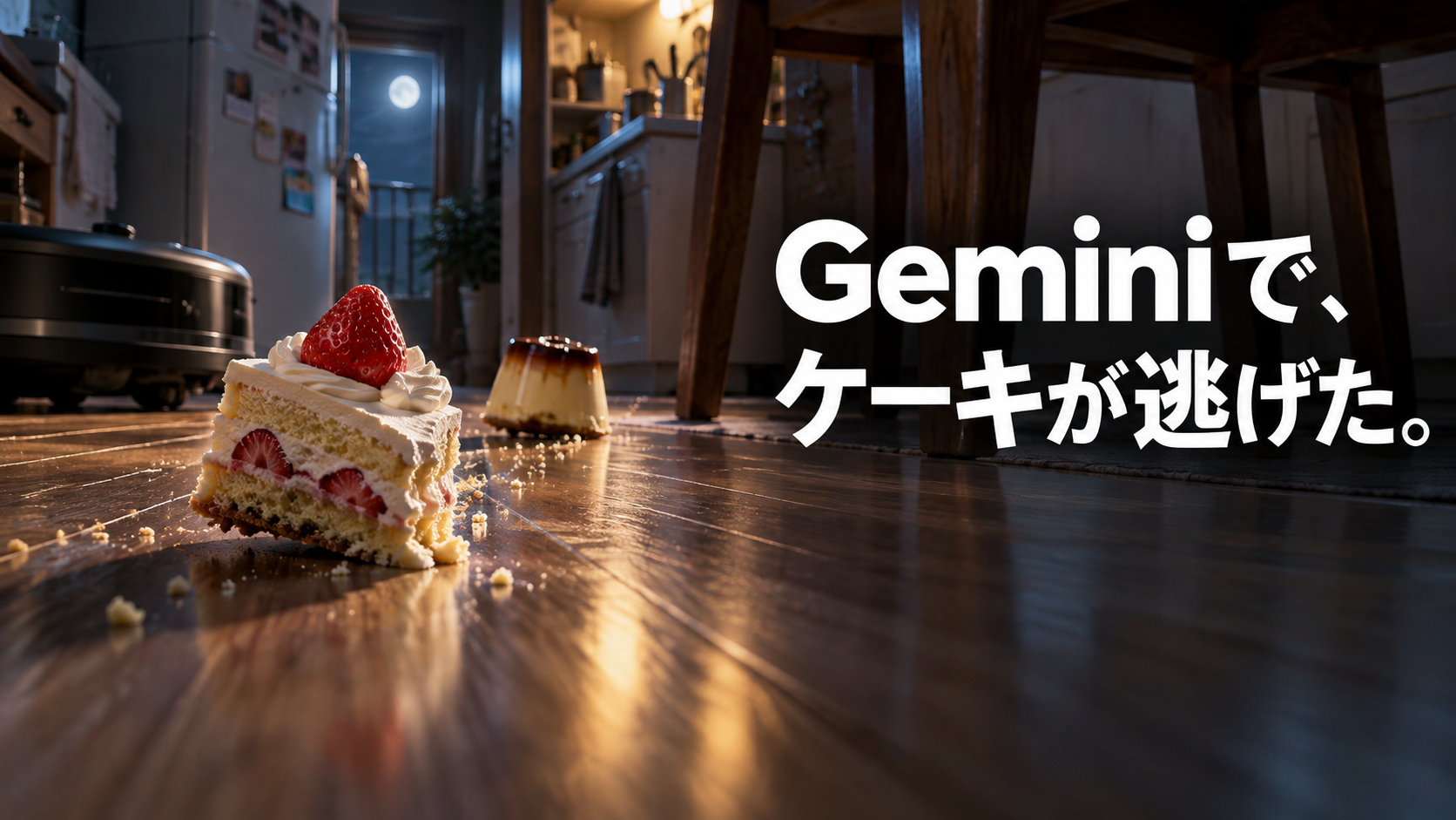 ほぼテク9月18日Geminiで実写映画級のAI動画を作る！「逃げるショートケーキ」プロンプト徹底解説