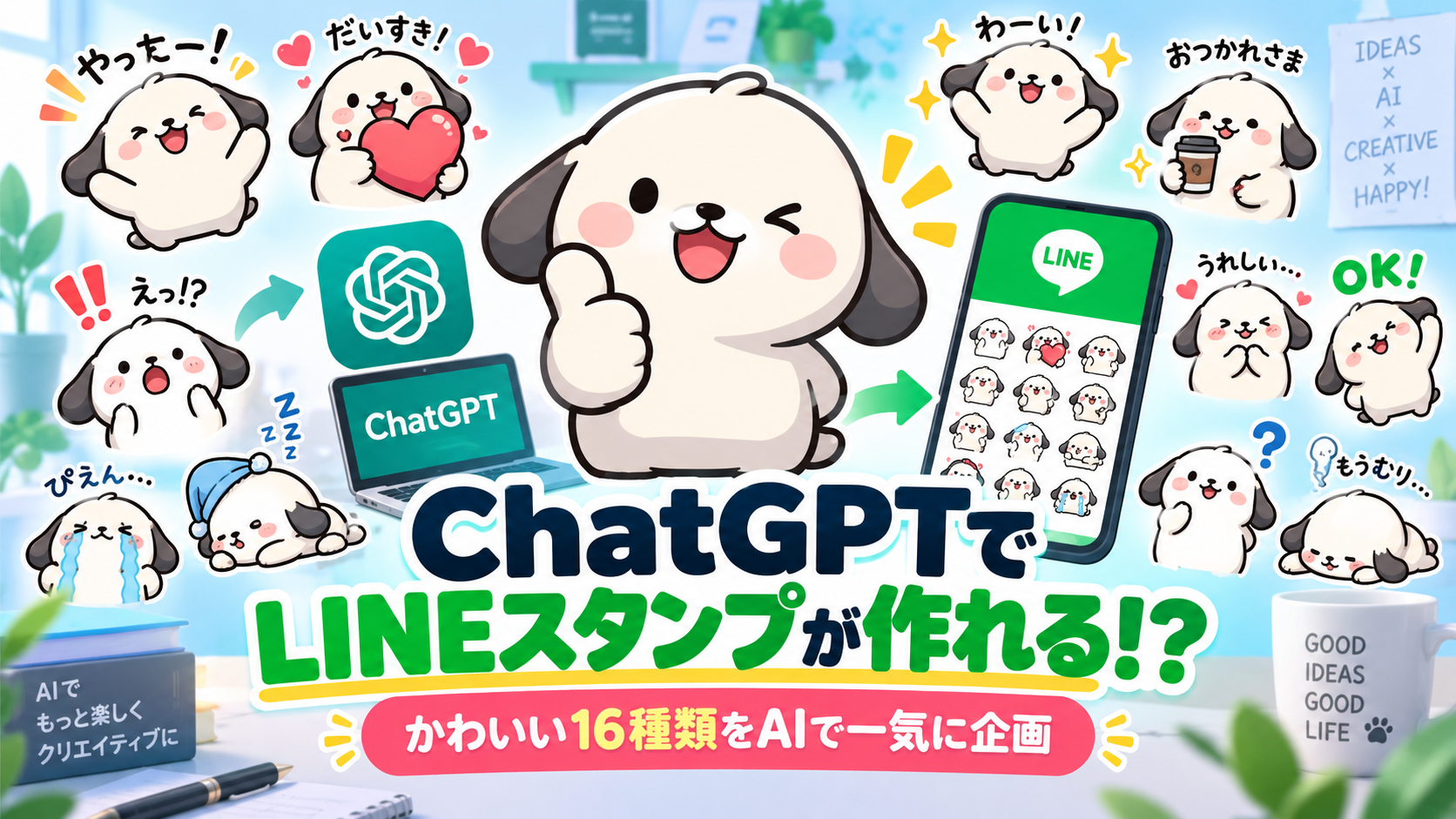 ほぼテク9月22日ChatGPTでLINEスタンプを作る方法！かわいいキャラクター16種類を生成する実践プロンプト