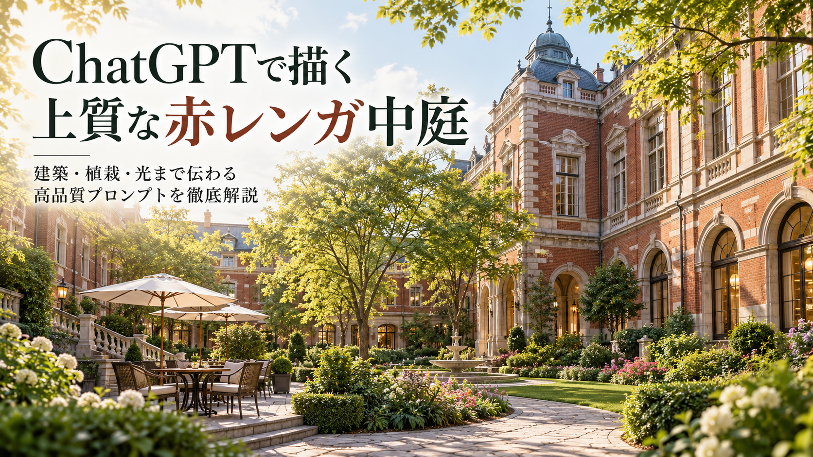 ほぼテク9月30日ChatGPTで高品質な建築ビジュアルを作るには？赤レンガの中庭を描くプロンプトを徹底解説
