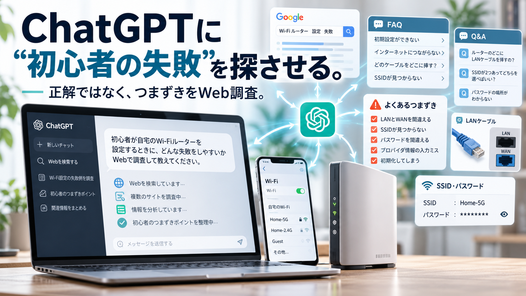 ほぼテク10月2日【コピペOK】ChatGPTで「初心者が失敗するポイント」をWeb調査するプロンプト｜Wi-Fiルーター設定を例に解説