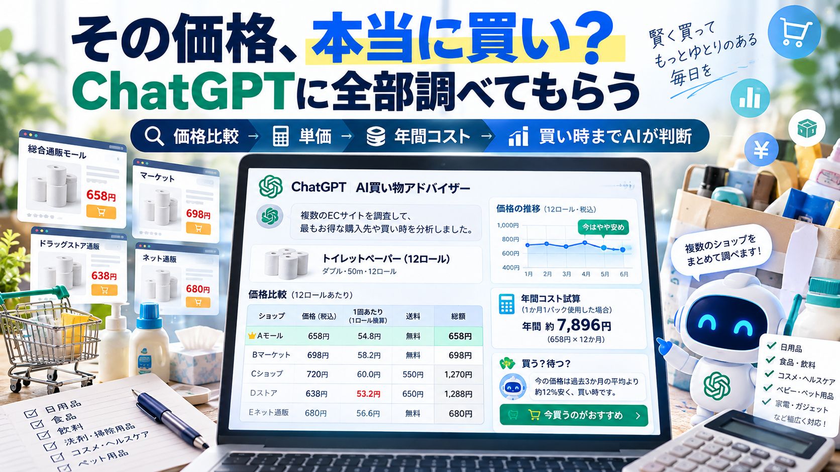 ほぼテク10月5日ChatGPTで「今買うべき？」を判断する！価格比較・年間コストまで調べる買い物プロンプト
