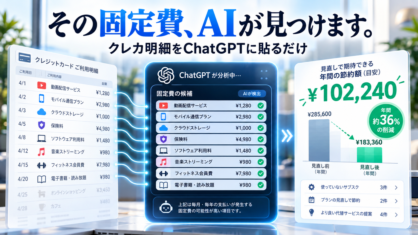 ほぼテク10月6日ChatGPTで固定費を自動発見！クレカ明細から家計のムダを洗い出すAIプロンプト