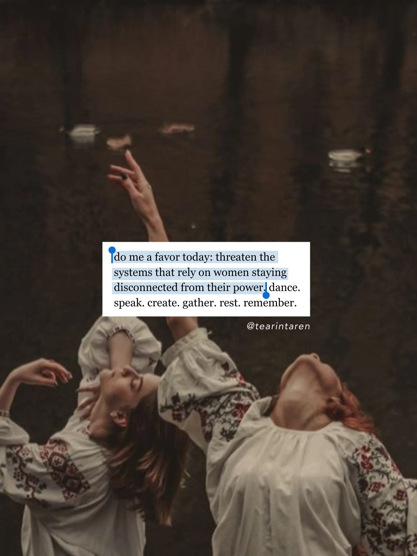 being in your body&mdash; dancing, singing, creating, resting, connecting&mdash; FEELING, this is the medicine. your honesty is what heals. your authenticity is what shifts systems. you, in your power, is what we need. not you small. not you pleasing