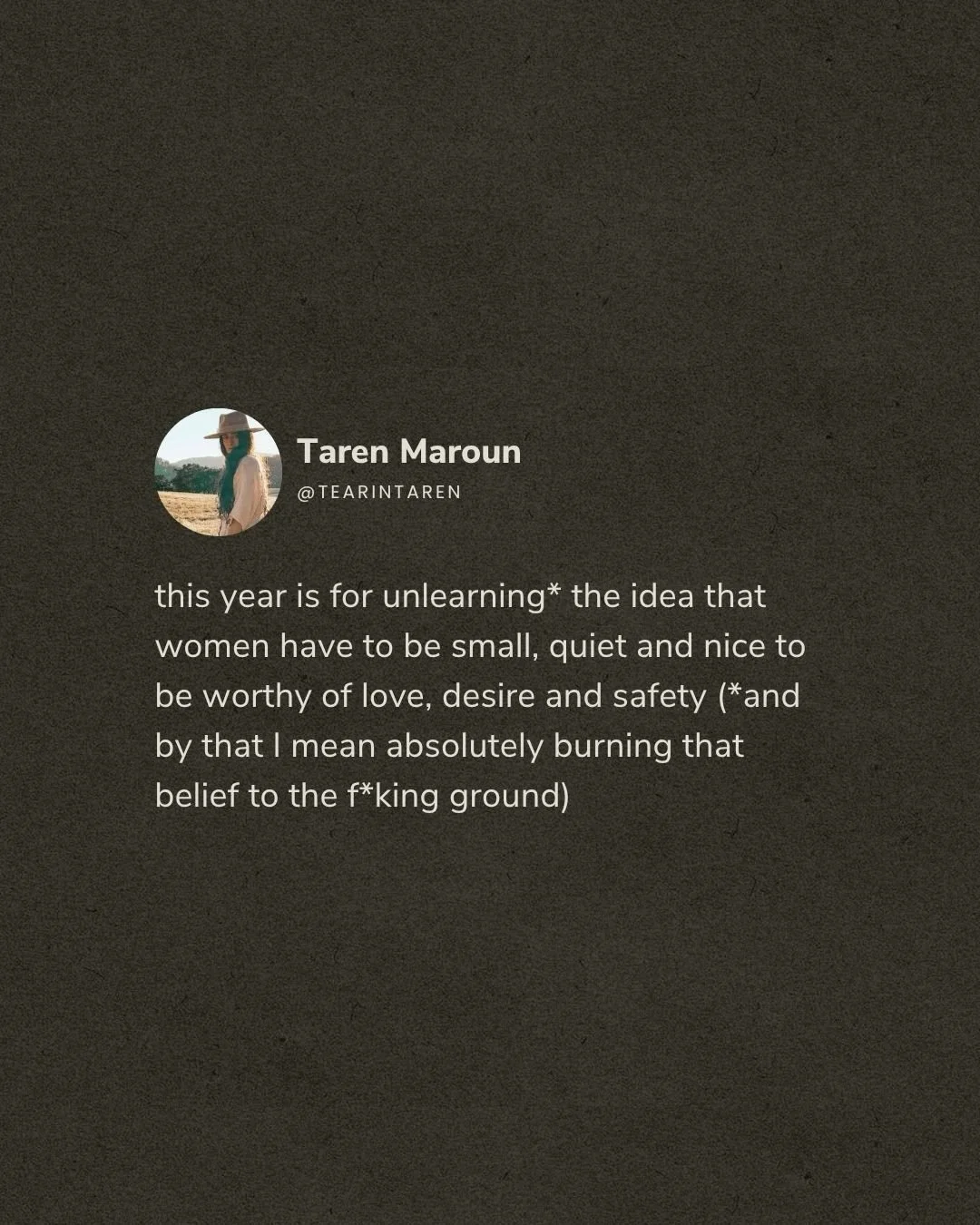 this year is for unlearning the idea that women have to be small, quiet and nice in order to be worthy of love, desire, and safety. and by unlearning! mean burning that belief to the f*king ground 🔥⚔️🦋

mature love does not require self-abandonment