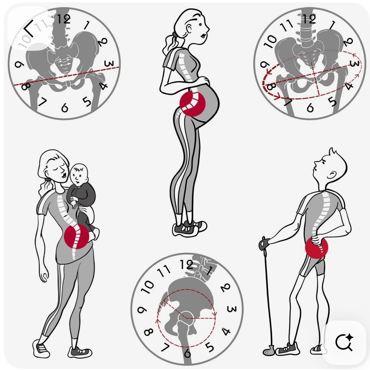The hips should be able to move into different directions here and there but never should be struck in one direction which creates spine deformation.