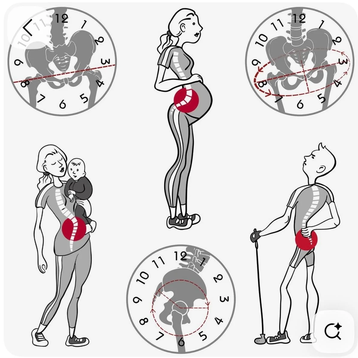 The hips should be able to move into different directions here and there but never should be struck in one direction which creates spine deformation.